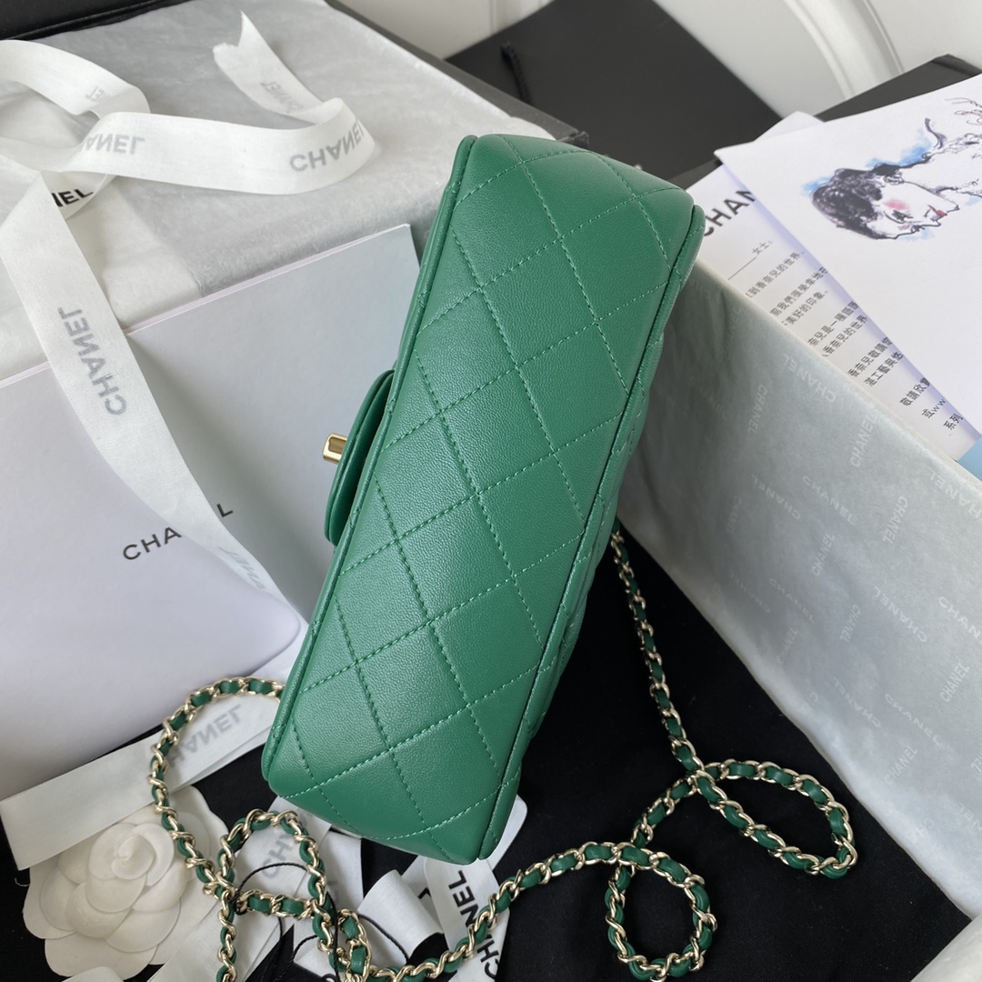 Bagsaaa Ch**el Mini Classic Handbag With Top Handle AS2431 Green - 12 × 20 × 6 cm