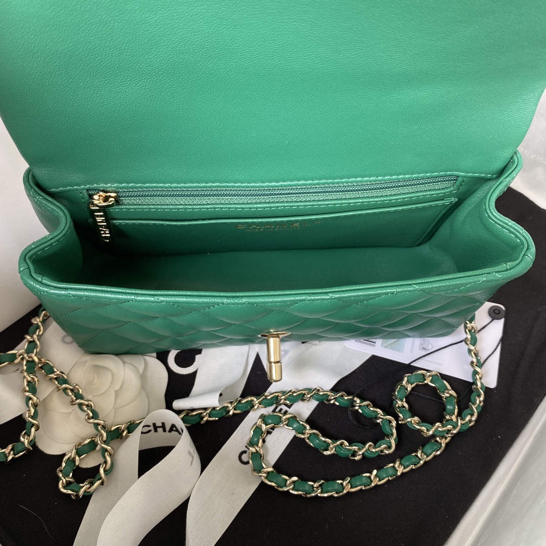 Bagsaaa Ch**el Mini Classic Handbag With Top Handle AS2431 Green - 12 × 20 × 6 cm
