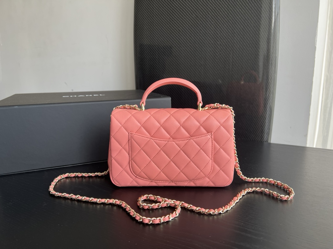 Bagsaaa Ch**el Mini Classic Handbag With Top Handle AS2431 Pink - 12 × 20 × 6 cm