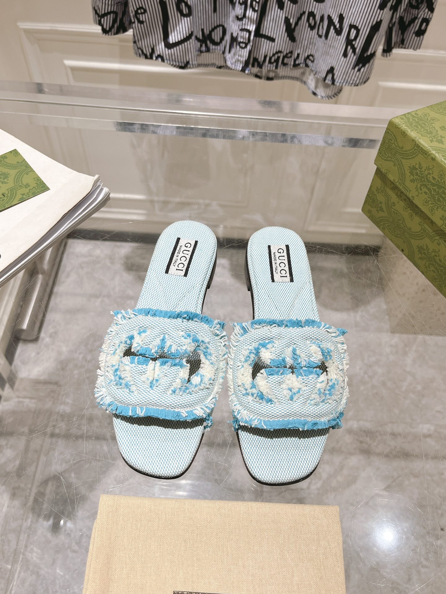 Bagsaaa Gvc*1 Women's Interlocking G slide sandal in blue canvas 782412