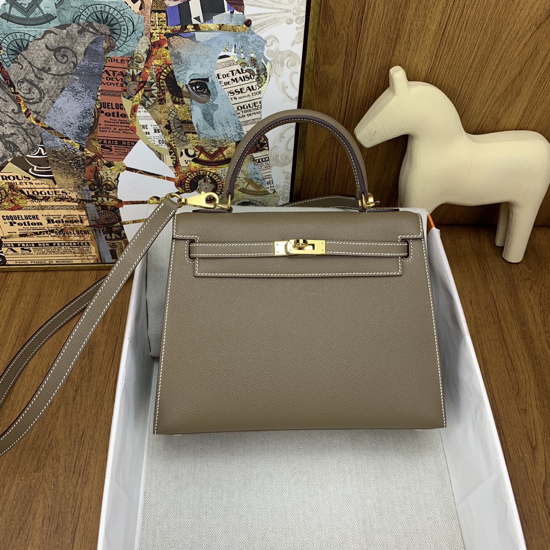 Bagsaaa H**me5 Kelly Etoupe Epsom & Gold Hardware - 25cm
