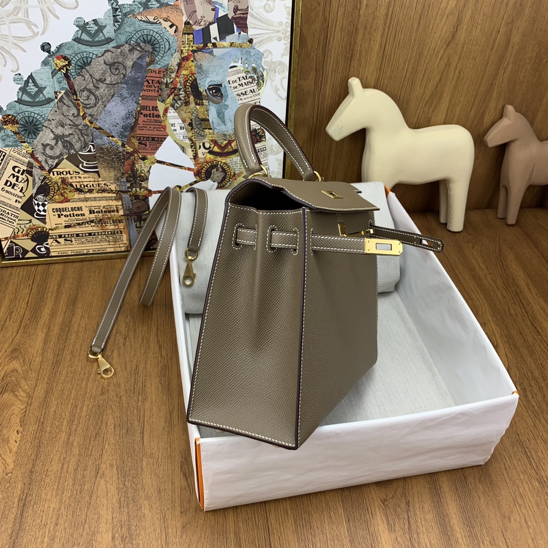 Bagsaaa H**me5 Kelly Etoupe Epsom & Gold Hardware - 25cm