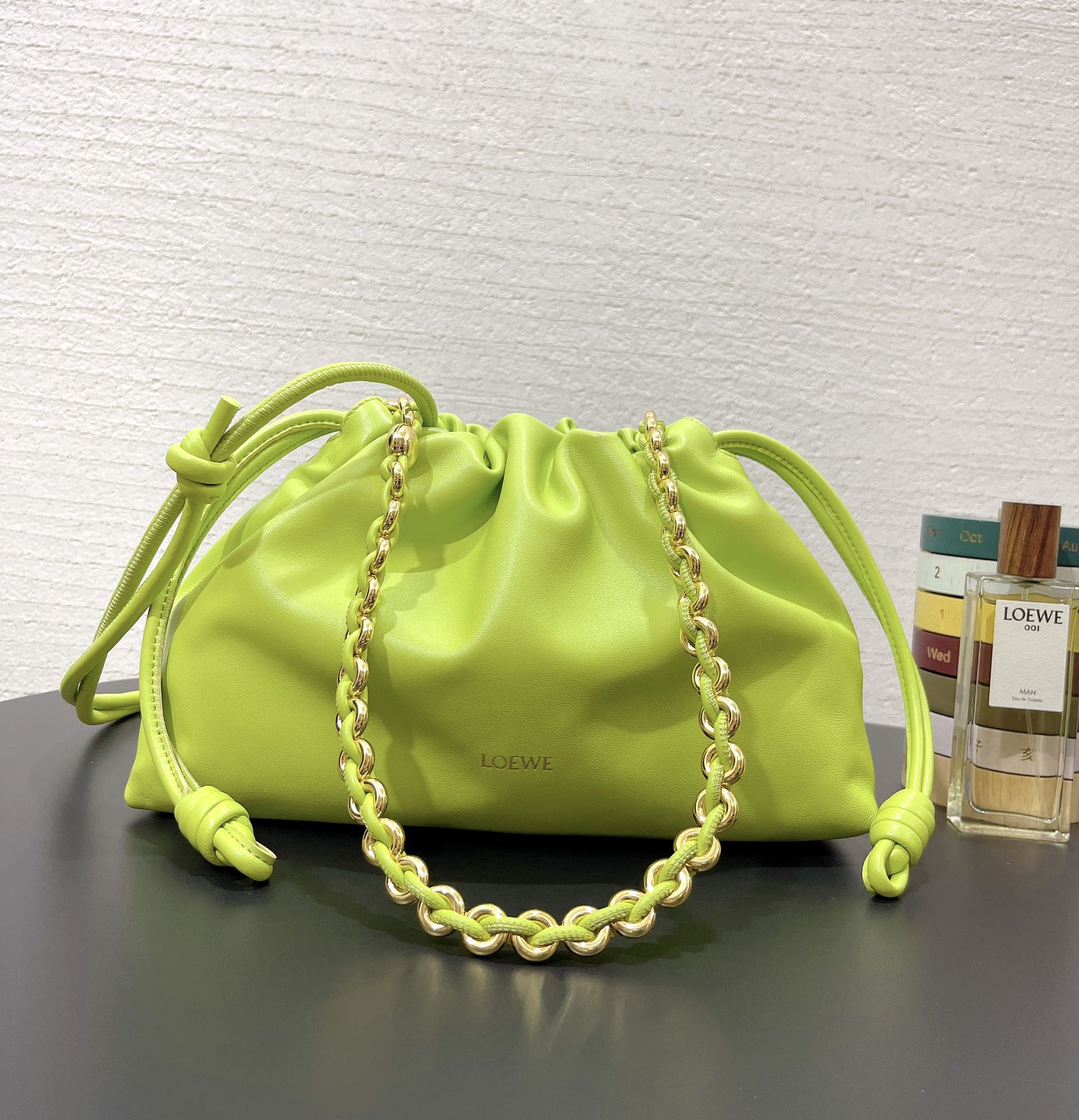 Bagsaaa L0ew* Medium Flamenco purse in mellow nappa lambskin Anise- 30X20X10.5 cm