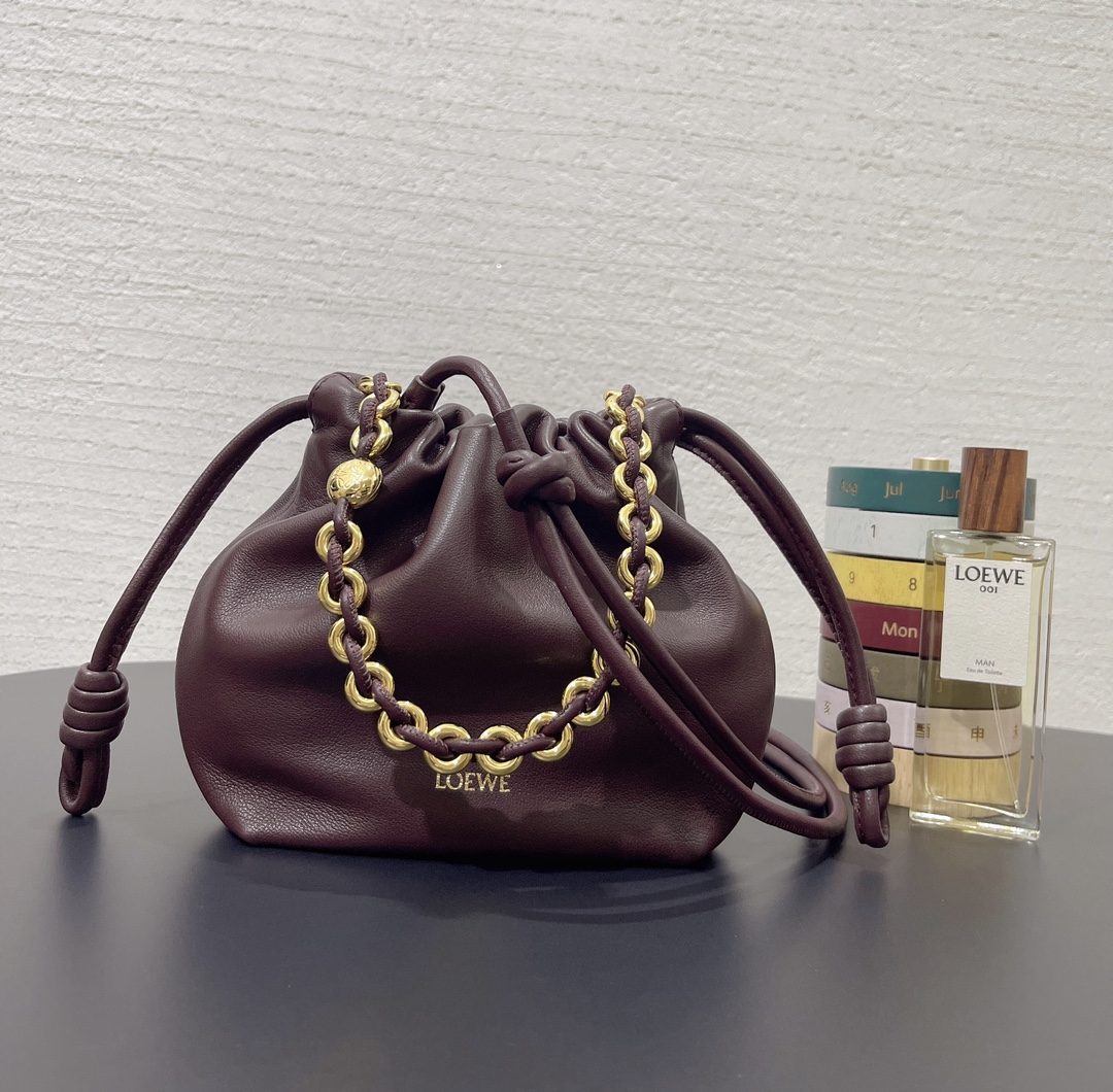 Bagsaaa L0ew* Mini Flamenco Purse bag in mellow nappa lambskin Burgundy - 23X17X5.5 cm