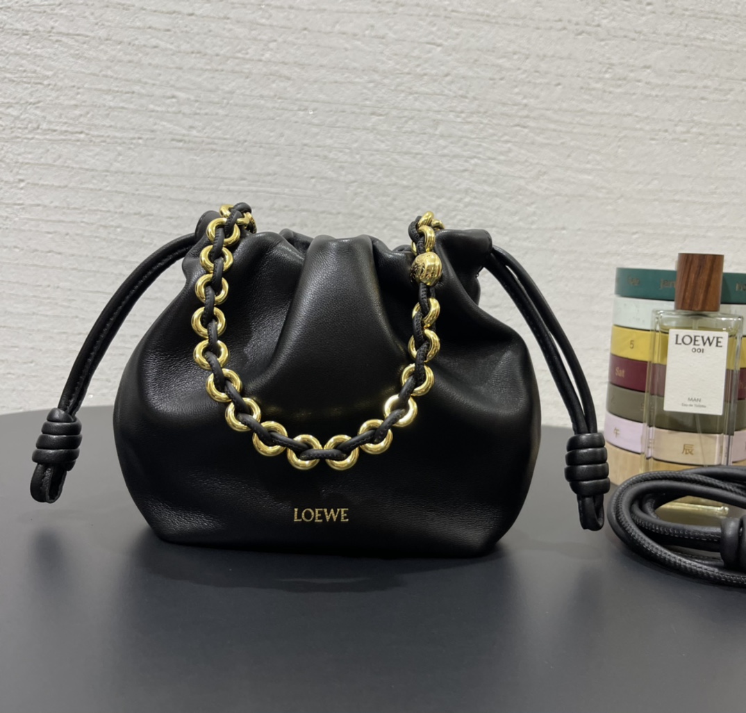 Bagsaaa L0ew* Mini Flamenco Purse bag in mellow nappa lambskin black - 23X17X5.5 cm