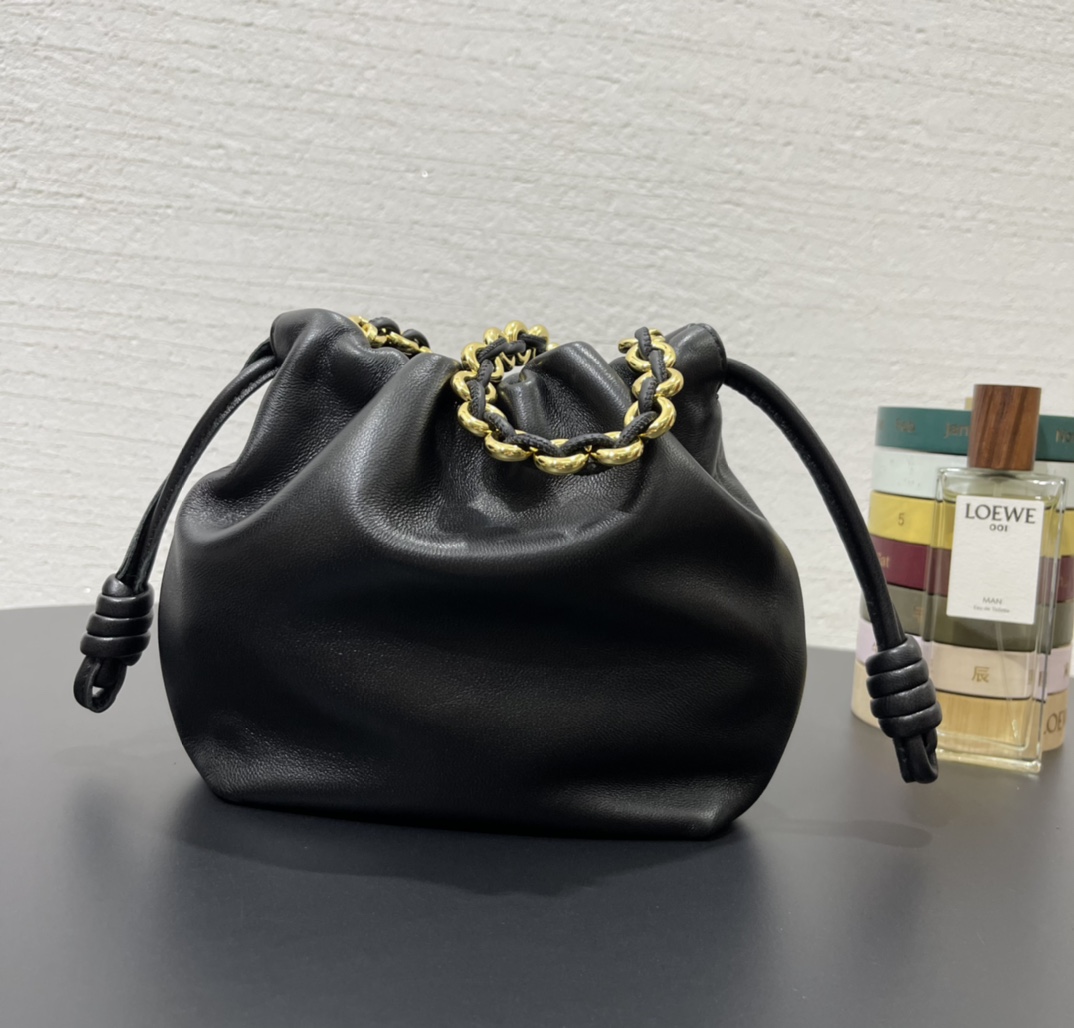 Bagsaaa L0ew* Mini Flamenco Purse bag in mellow nappa lambskin black - 23X17X5.5 cm