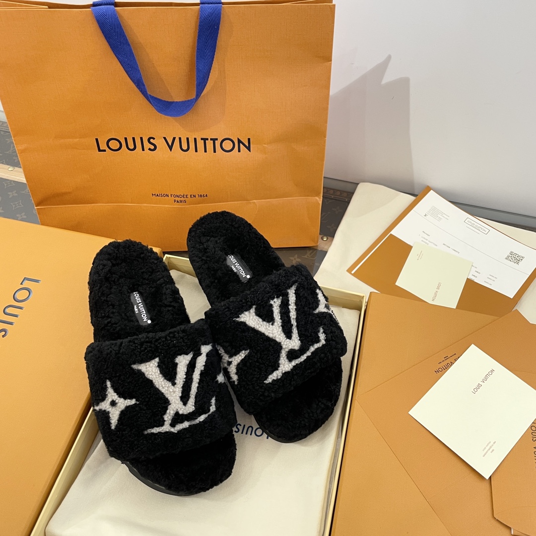 Bagsaaa L0vis Vvtt0n Paseo Shearling Slippers Black