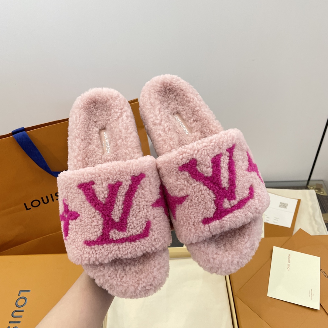 Bagsaaa L0vis Vvtt0n Paseo Shearling Slippers Pink