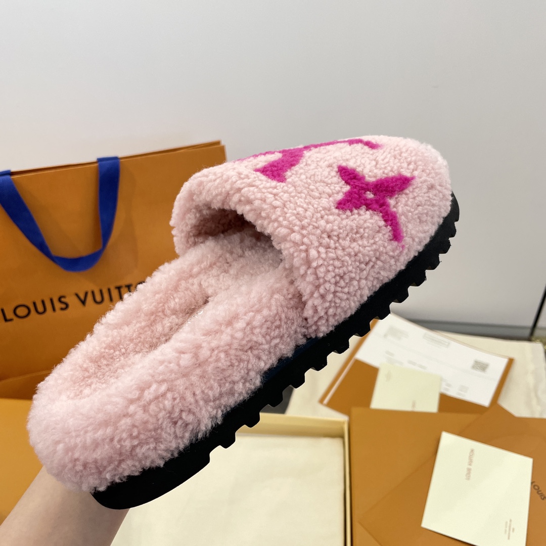 Bagsaaa L0vis Vvtt0n Paseo Shearling Slippers Pink
