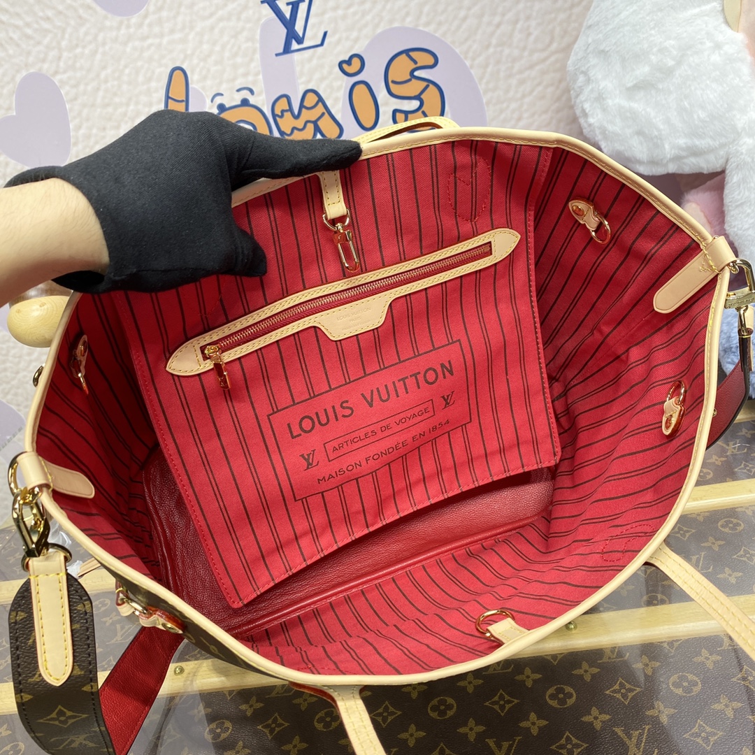 Bagsaaa L0vis Vvtt0n M12096 Reversible Neverfull Bandoulière Inside Out MM Tote Bag Red - 31 x 28 x 14 cm