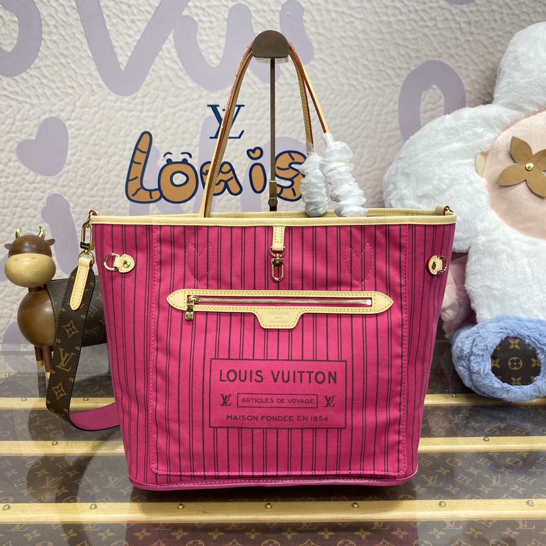 Bagsaaa L0vis Vvtt0n M12257 Reversible Neverfull Bandoulière Inside Out MM Tote Bag Rose Pink - 31 x 28 x 14 cm