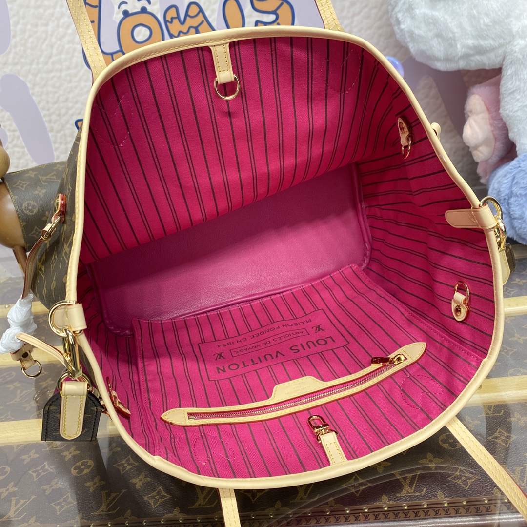 Bagsaaa L0vis Vvtt0n M12257 Reversible Neverfull Bandoulière Inside Out MM Tote Bag Rose Pink - 31 x 28 x 14 cm