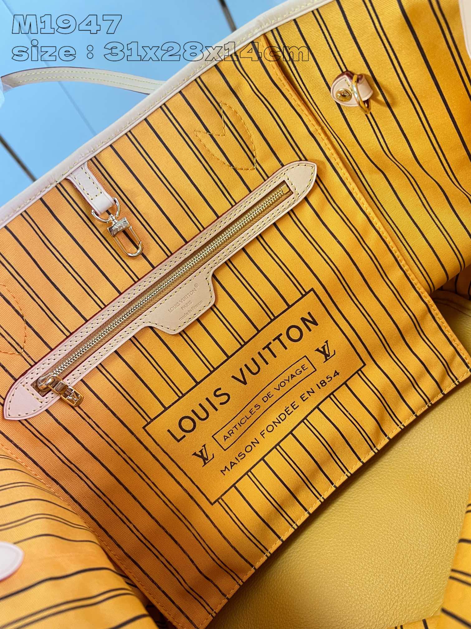 Bagsaaa L0vis Vvtt0n M11947 Reversible Neverfull Bandoulière Inside Out MM Tote Bag Yellow - 31 x 28 x 14 cm