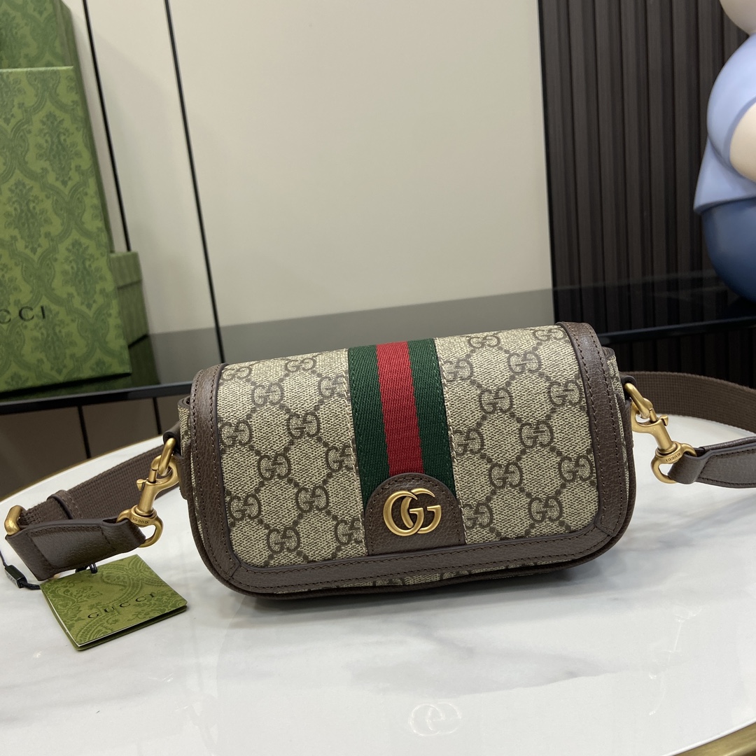 Bagsaaa Gvc*1 Ophidia S*per mini shoulder bag 795466 beige & ebony - 18.5x10x5.5cm