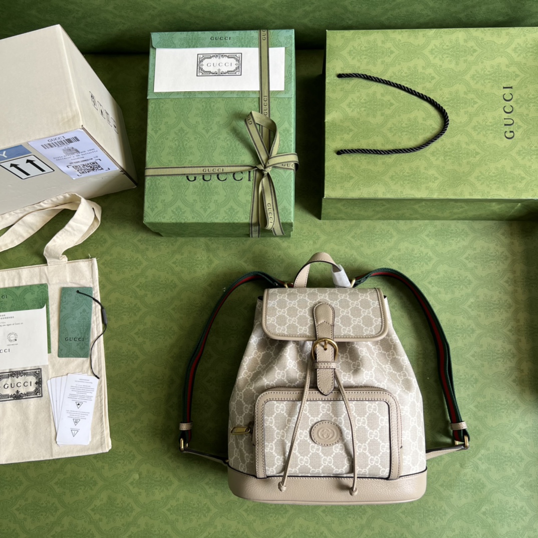 Bagsaaa Gvc*1 Small backpack with GG 674147 beige - 26.5x30x13cm