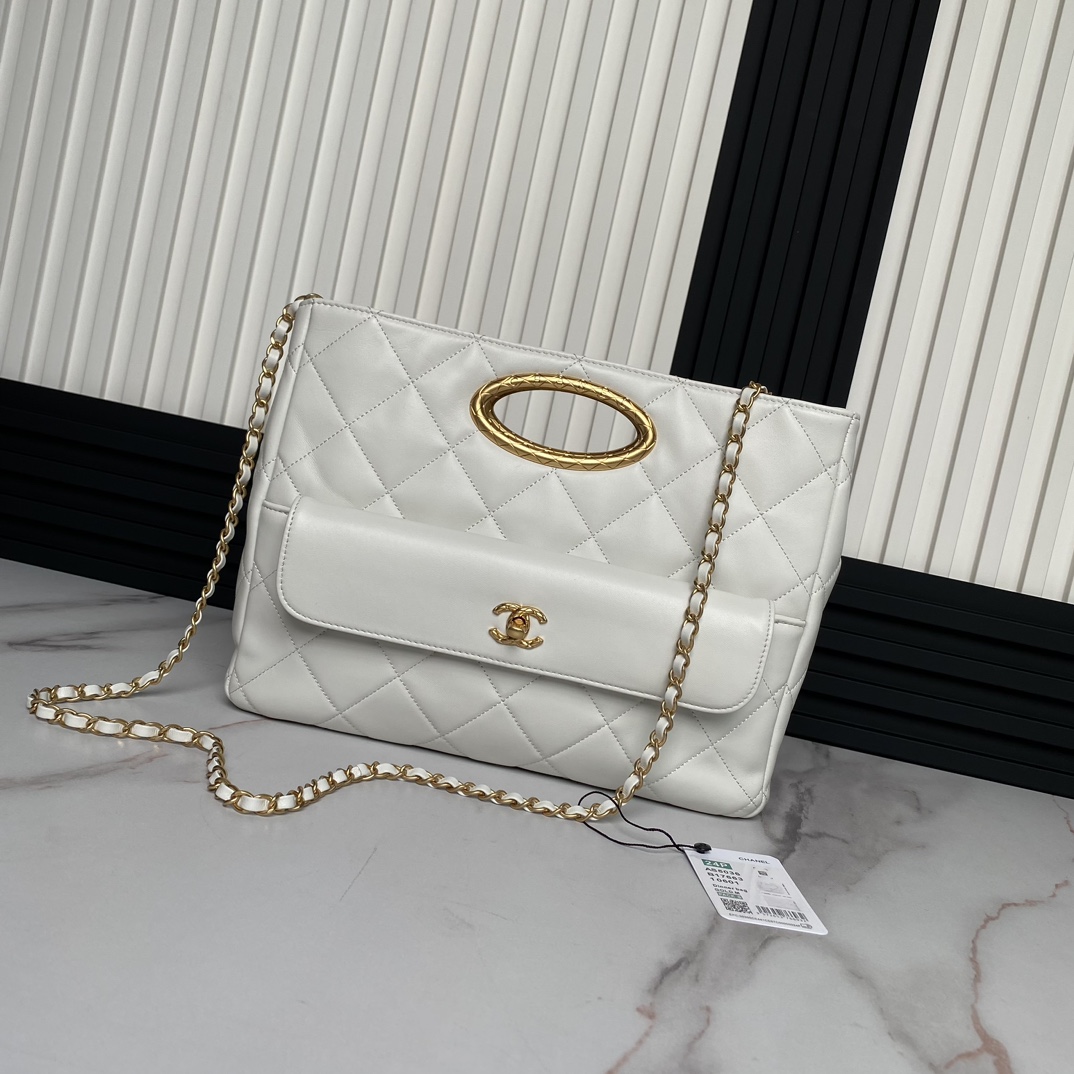Bagsaaa Ch**el Small Shopping Bag AS5036 Cream - 24 × 34 × 8 cm 