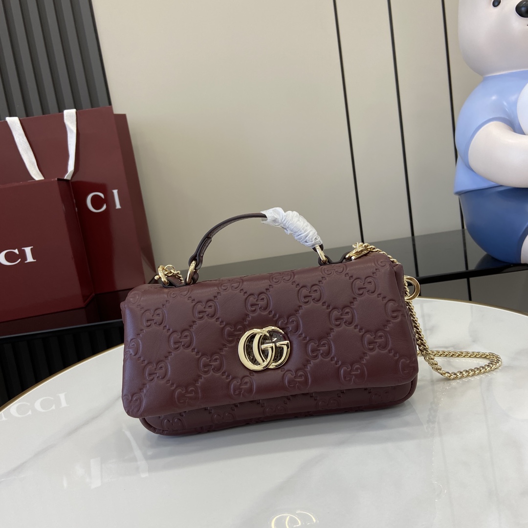 Bagsaaa Gvc*1 GG Milano Mini Top Handle Bag 806017 Red GG - 21 x 12.5 x 4.5cm