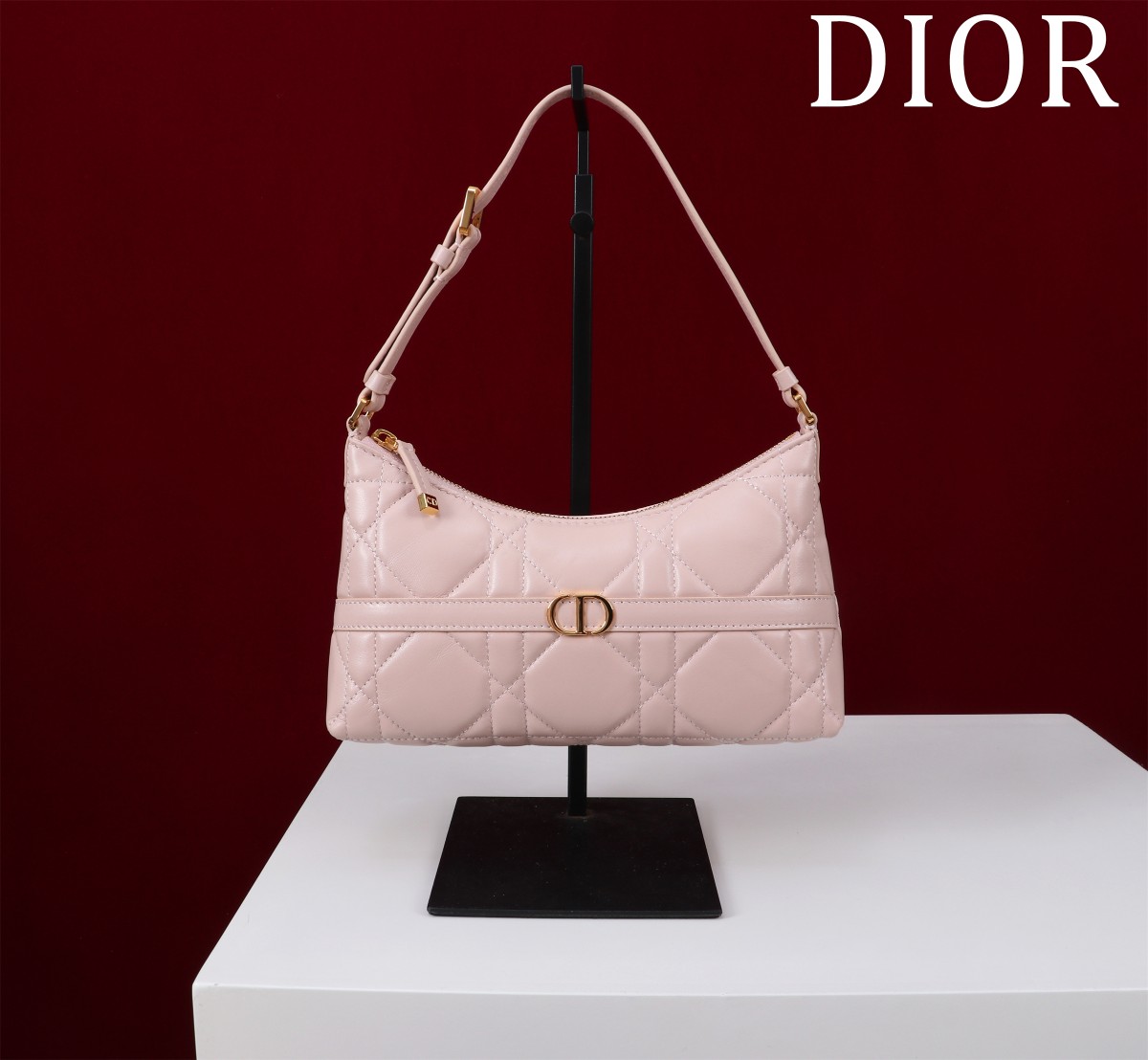 Bagsaaa D10r Miss Caro Mini Hobo Shoulder Bag Powder Pink Macrocannage Lambskin - 24 x 14 x 6.5 cm