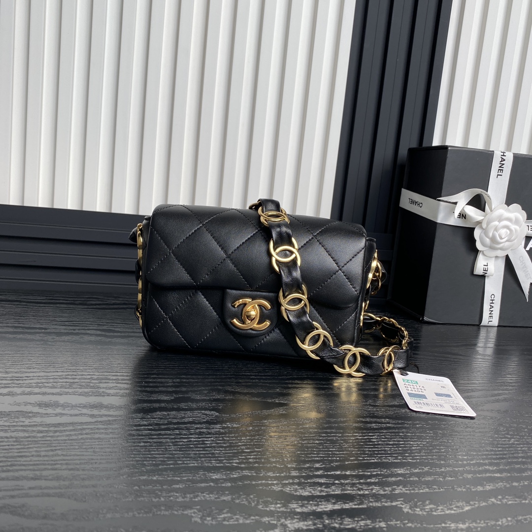 Bagsaaa Ch**el Small Flap Bag AS5174 Black - 14 × 21 × 7 cm