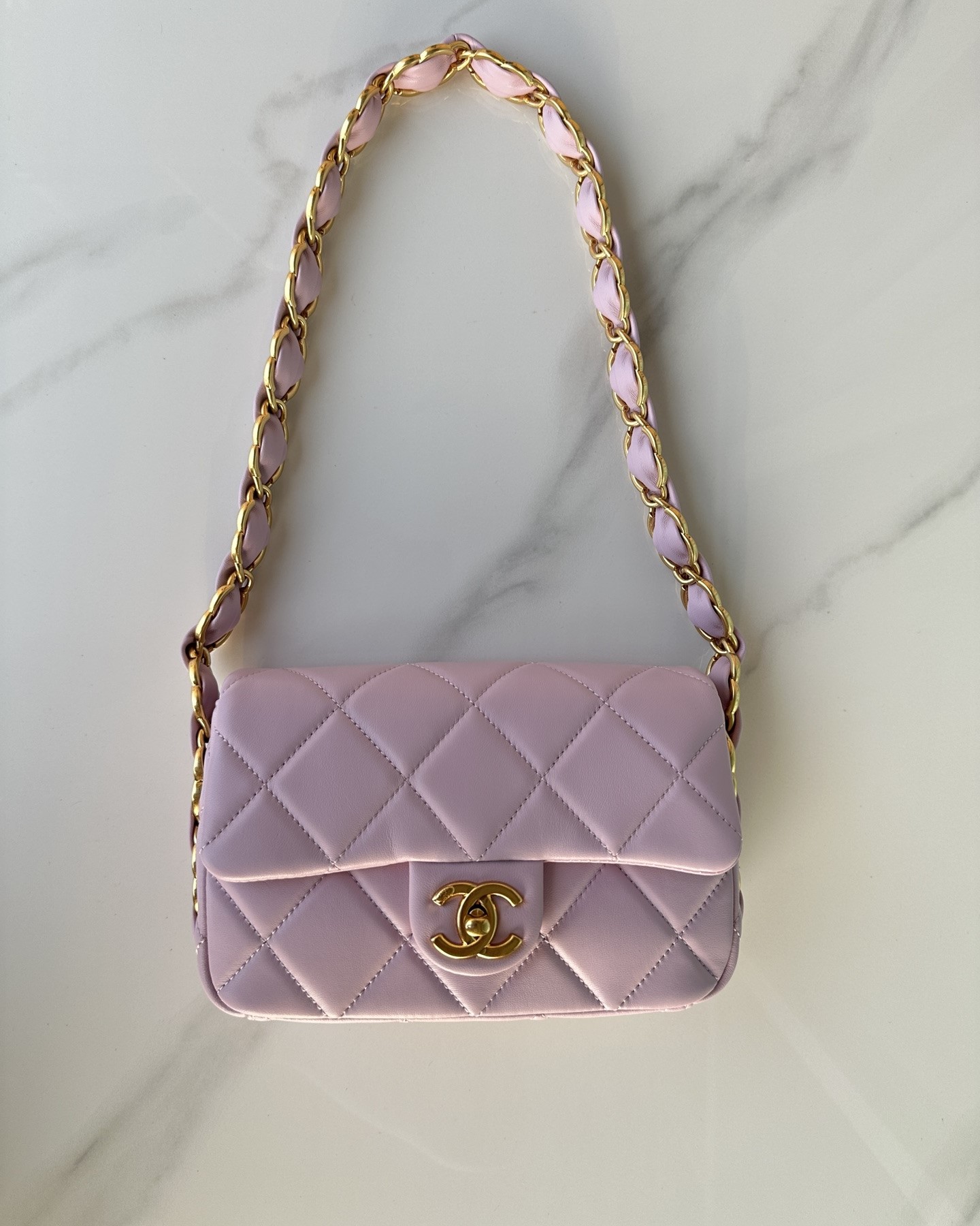 Bagsaaa Ch**el Small Flap Bag AS5174 Pink - 14 × 21 × 7 cm