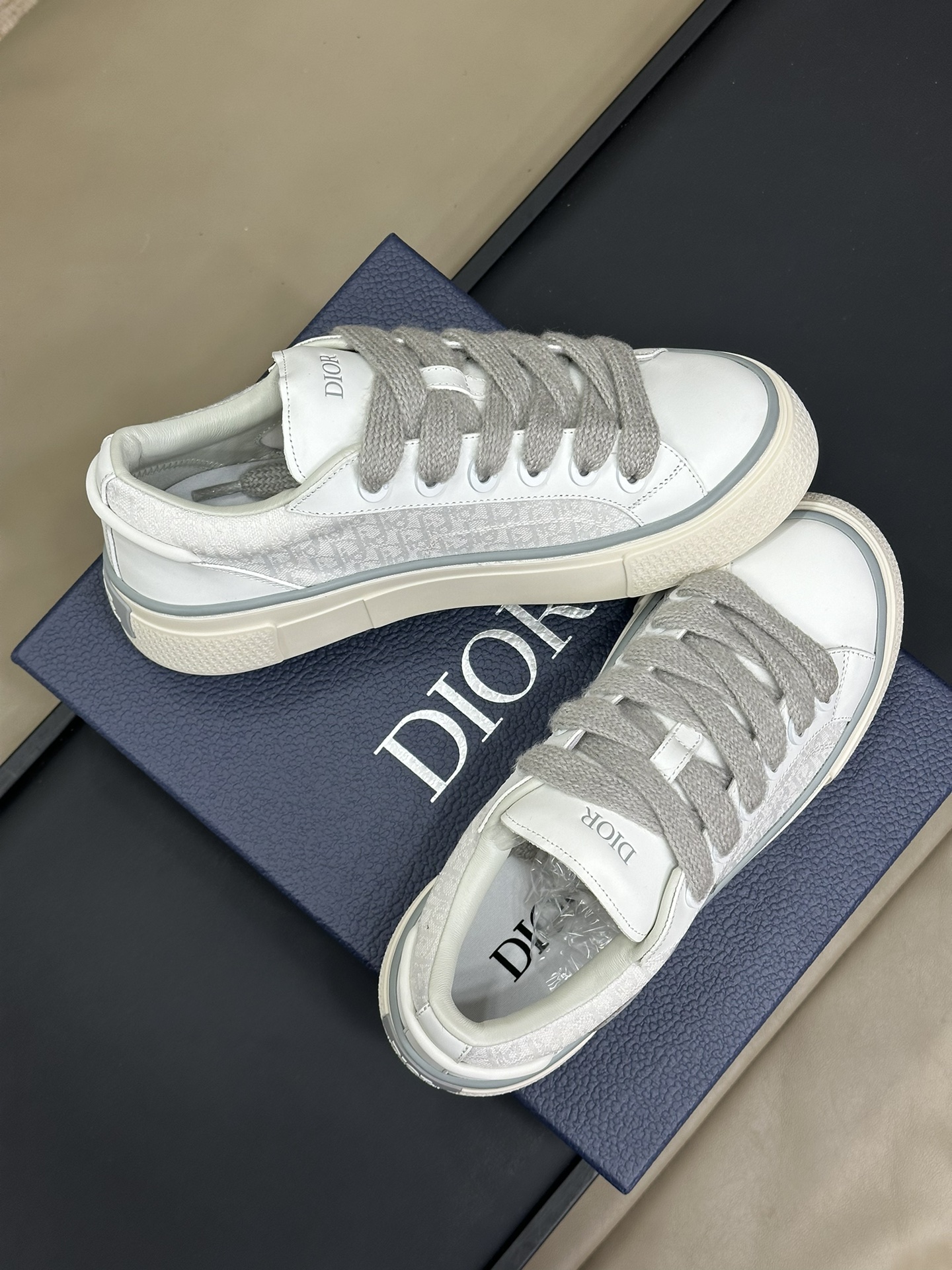 Bagsaaa D10r B33 Sneaker Gray Smooth Calfskin and Gray D10r Oblique Jacquard