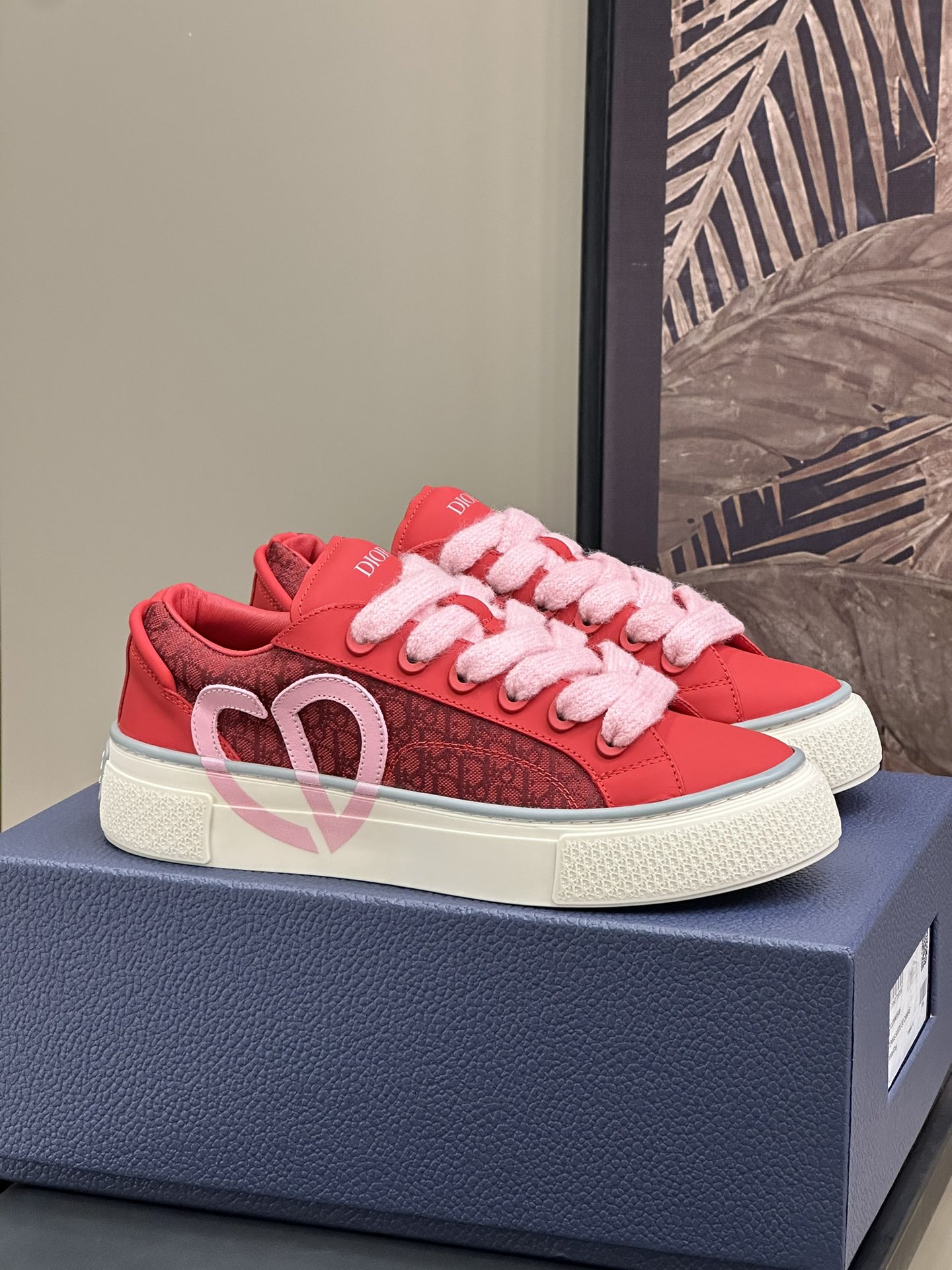 Bagsaaa D10r B33 Sneaker Red Smooth Calfskin and Red D10r Oblique Jacquard