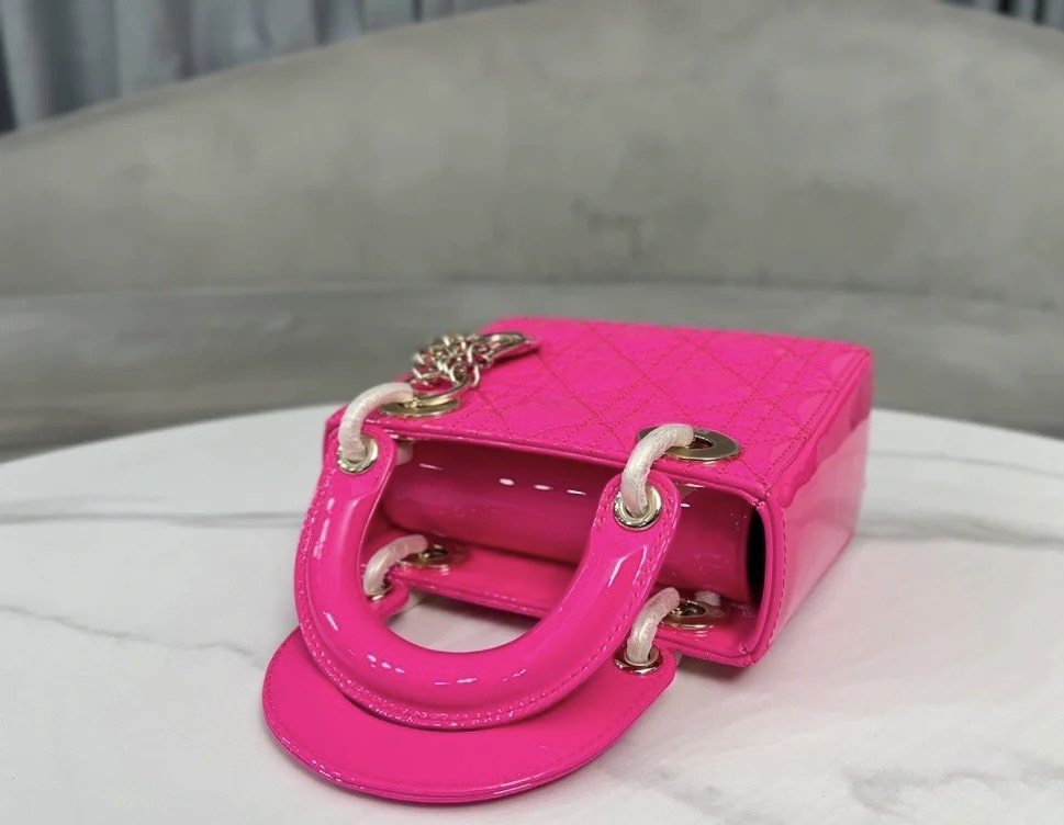 Bagsaaa D10r Small Lady Hot Pink Patent & Gold Hardware - 20×17×8cm