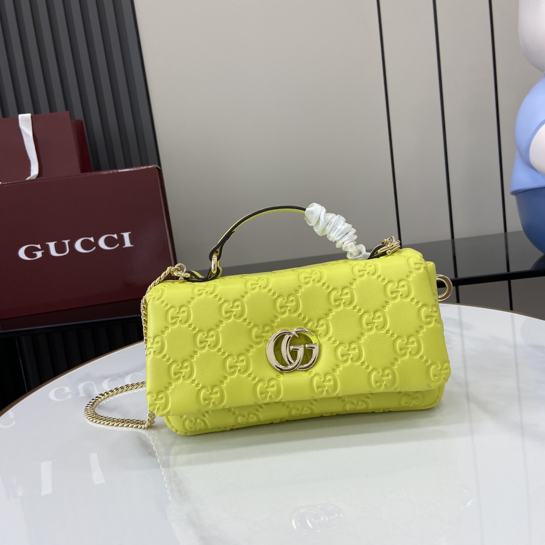Bagsaaa Gvc*1 GG Milano Mini Top Handle Bag 806017 Bright Green GG - 21 x 12.5 x 4.5cm