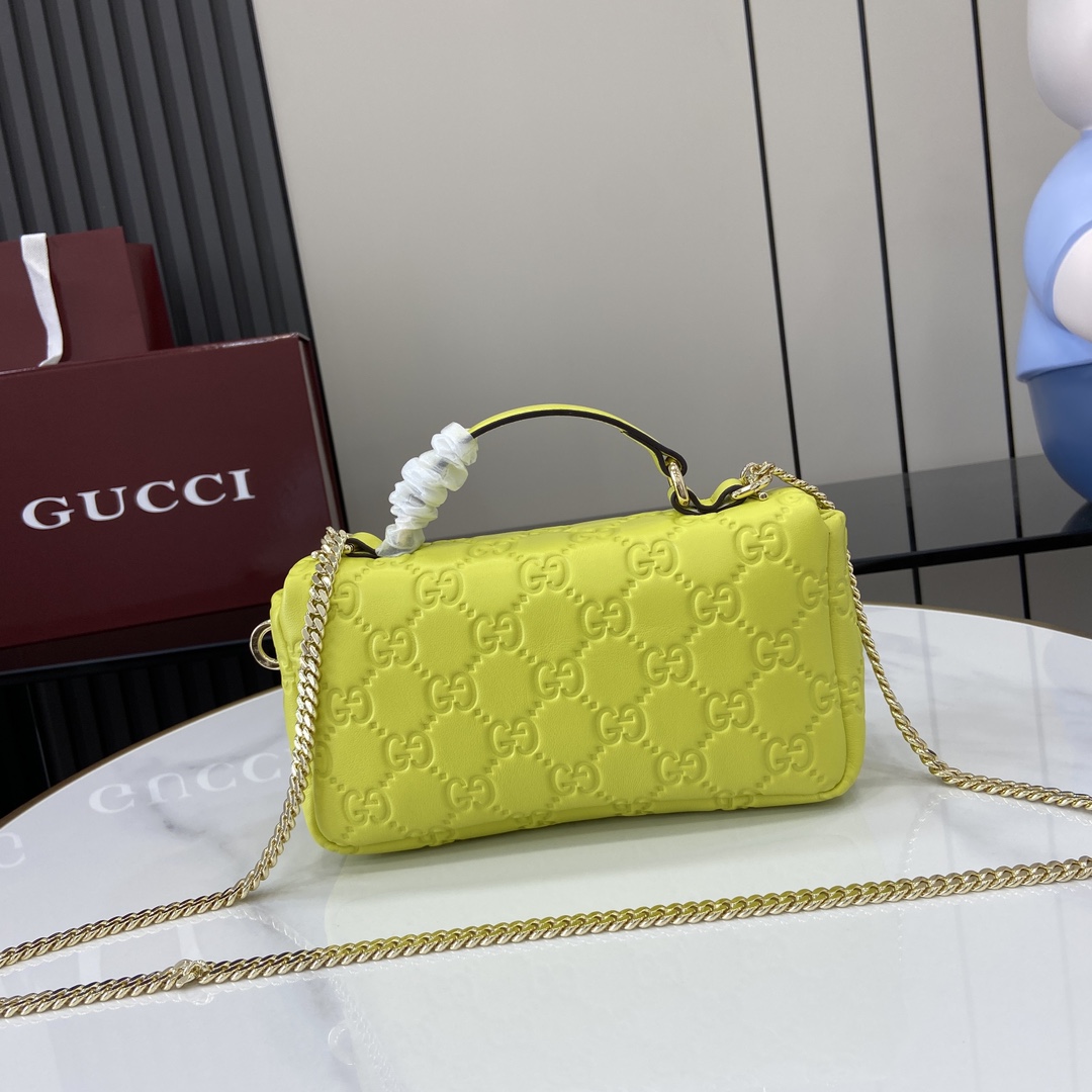 Bagsaaa Gvc*1 GG Milano Mini Top Handle Bag 806017 Bright Green GG - 21 x 12.5 x 4.5cm