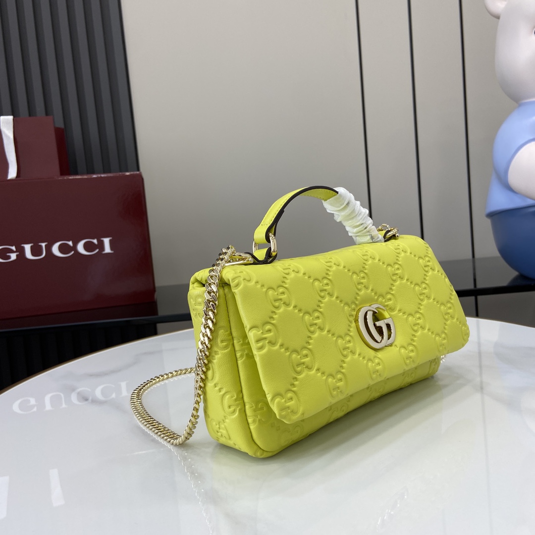 Bagsaaa Gvc*1 GG Milano Mini Top Handle Bag 806017 Bright Green GG - 21 x 12.5 x 4.5cm