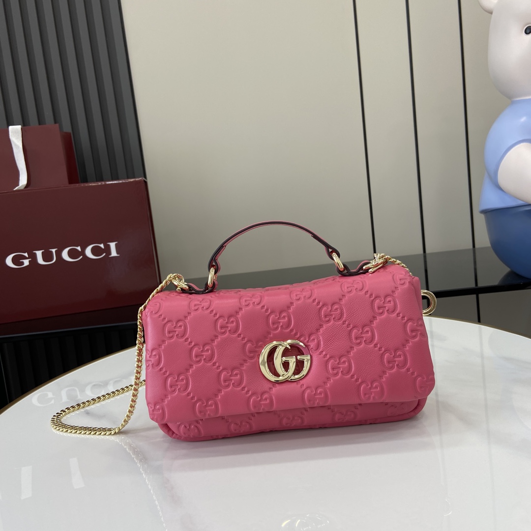 Bagsaaa Gvc*1 GG Milano Mini Top Handle Bag 806017 Pink GG - 21 x 12.5 x 4.5cm