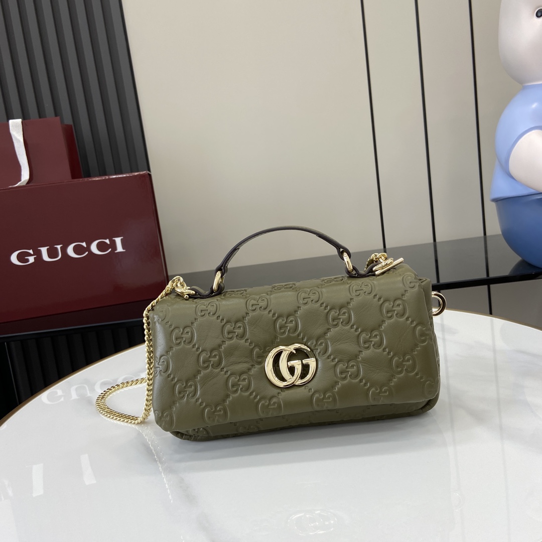 Bagsaaa Gvc*1 GG Milano Mini Top Handle Bag 806017 Green GG - 21 x 12.5 x 4.5cm
