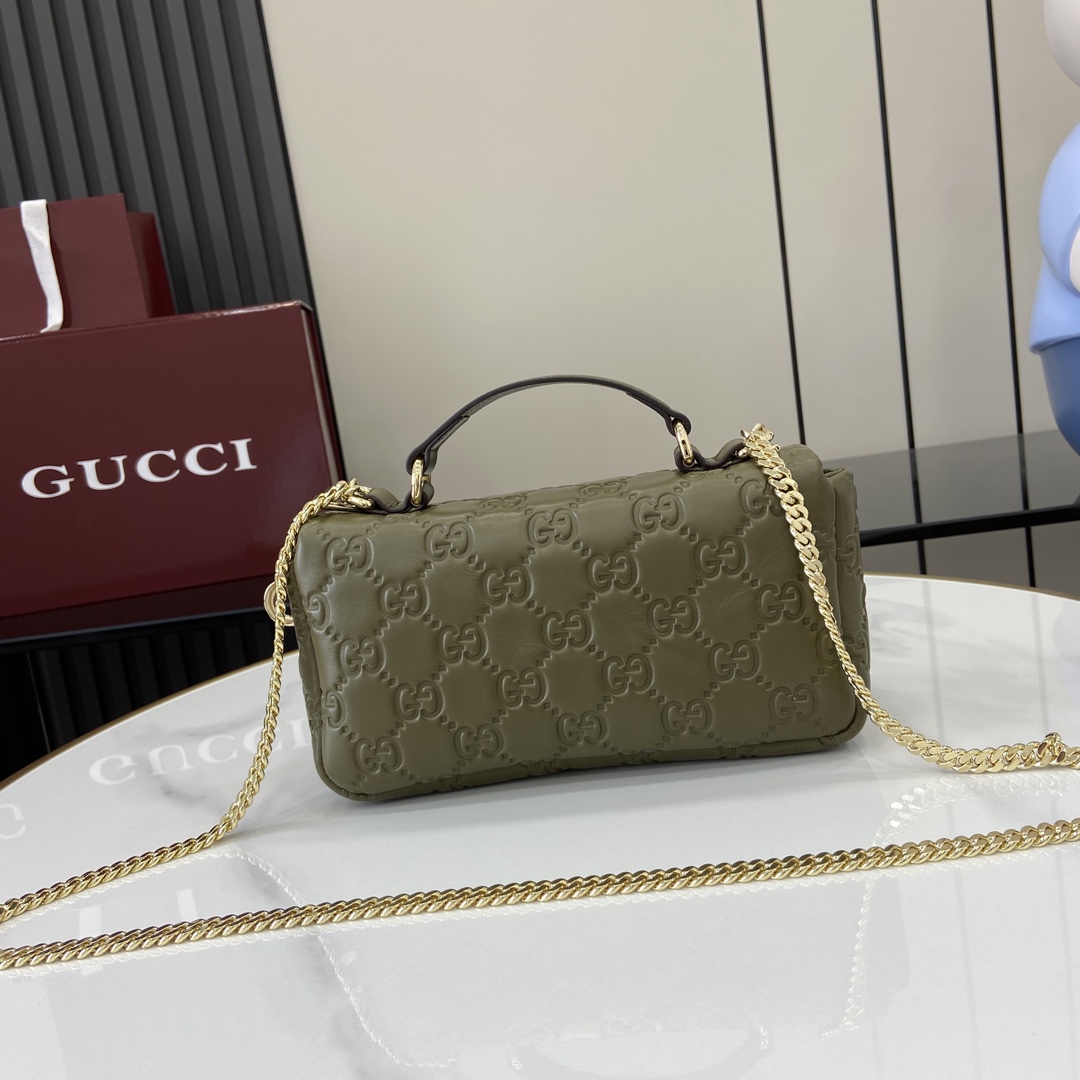 Bagsaaa Gvc*1 GG Milano Mini Top Handle Bag 806017 Green GG - 21 x 12.5 x 4.5cm