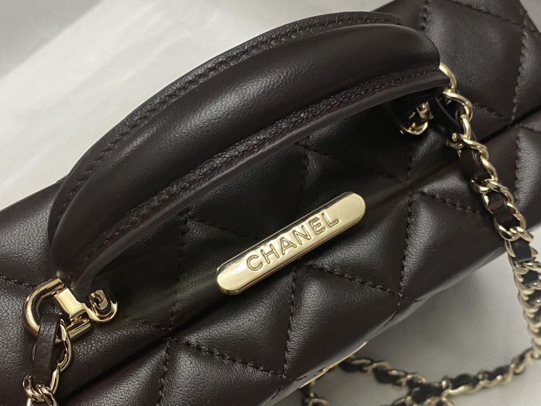 Bagsaaa Ch**el Small Box Bag AS5167 Dark Brown - 12.5 × 18 × 6.5 cm