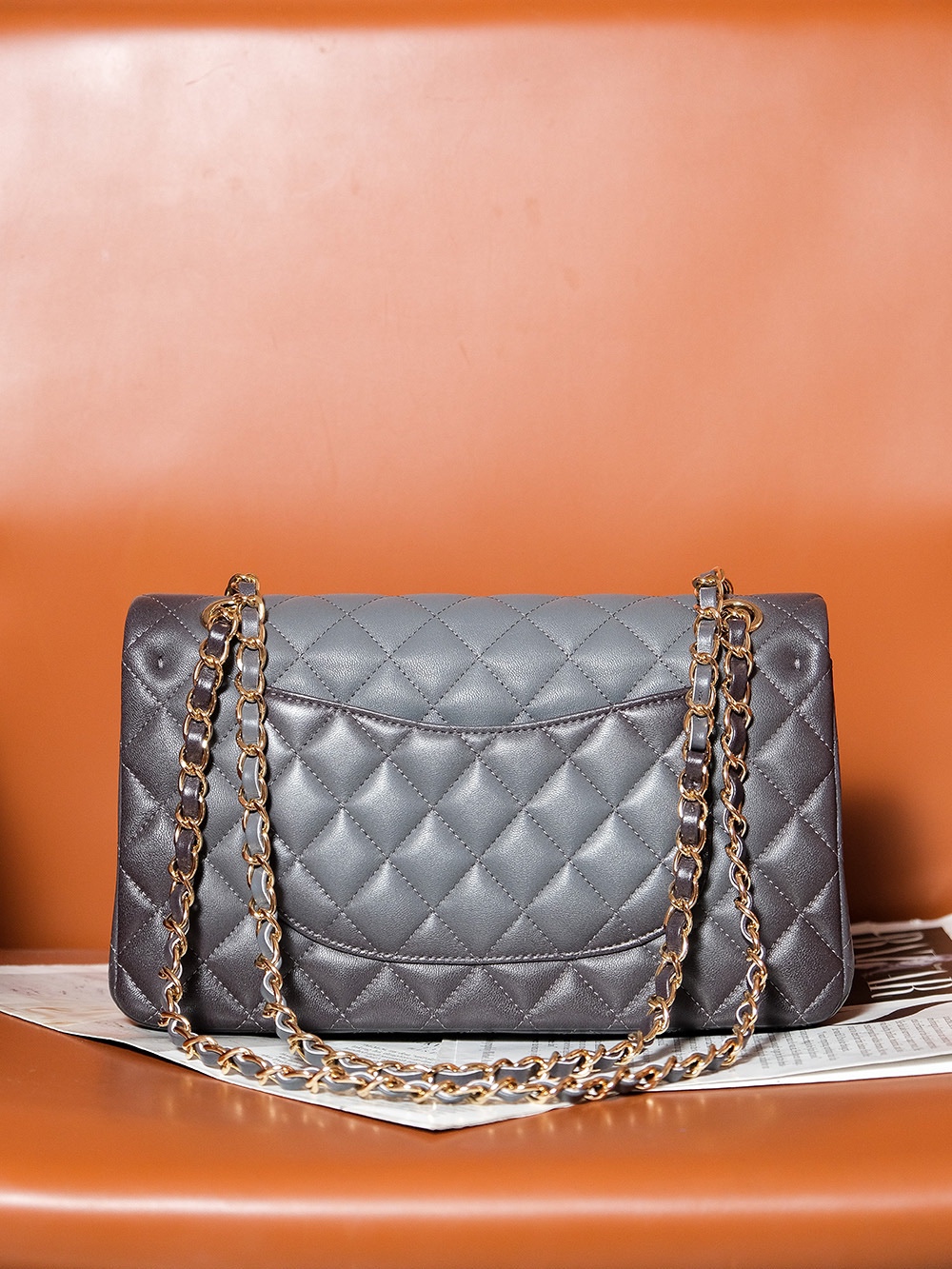 Bagsaaa Ch**el Flap Bag Classic 11.12 Gradient Lambskin Gray A01112 - 15.5 × 25.5 × 6.5 cm