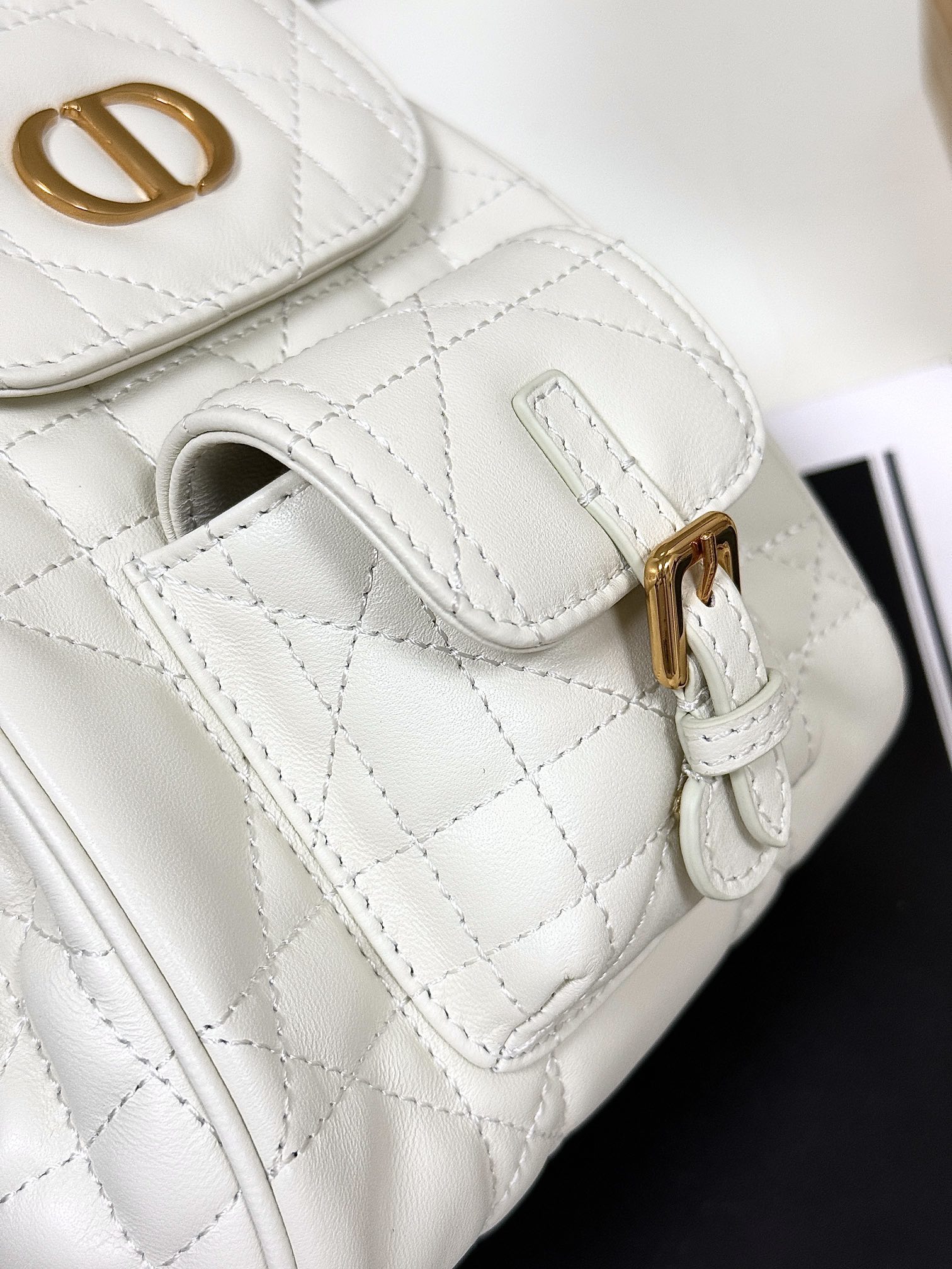 Bagsaaa Small D10r Caro Backpack Latte Macrocannage Lambskin - 19.5 x 18.5 x 8.5 cm