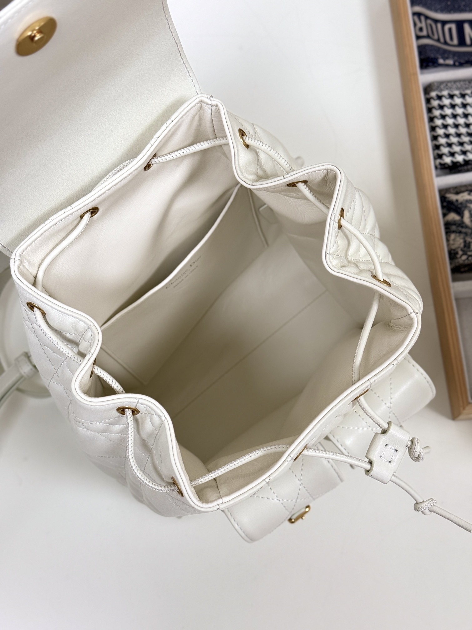 Bagsaaa Medium D10r Caro Backpack Latte Macrocannage Lambskin - 23 x 26.7 x 12.5 cm
