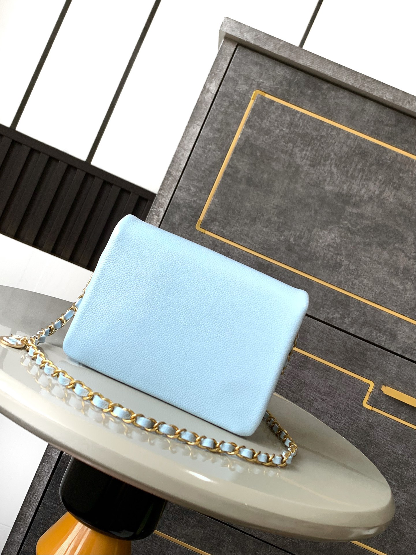 Bagsaaa Ch**el AS5218 Mini Flap Bag Grained Light Blue - 13 × 17.5 × 6 cm