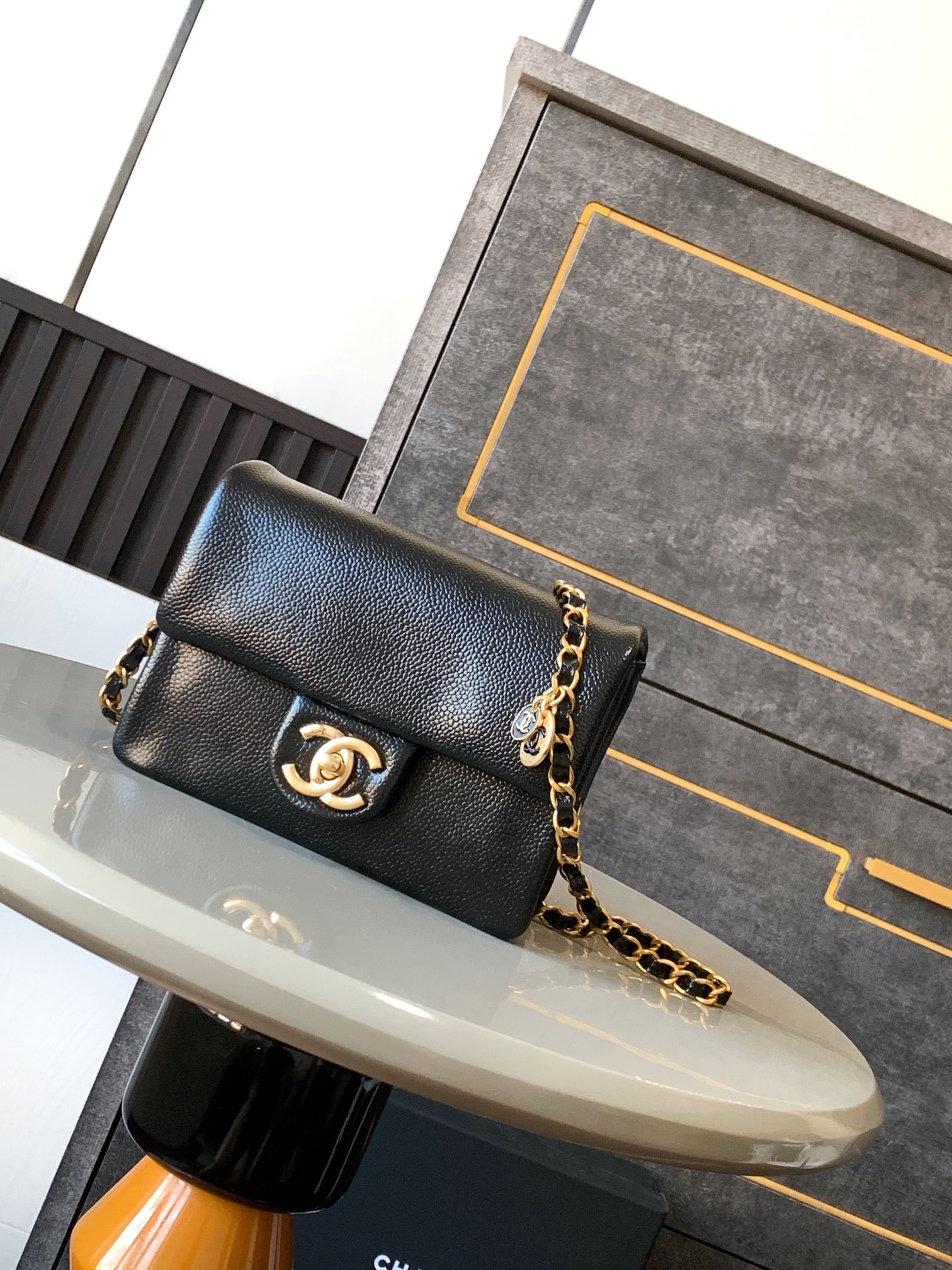 Bagsaaa Ch**el AS5218 Mini Flap Bag Grained Black - 13 × 17.5 × 6 cm
