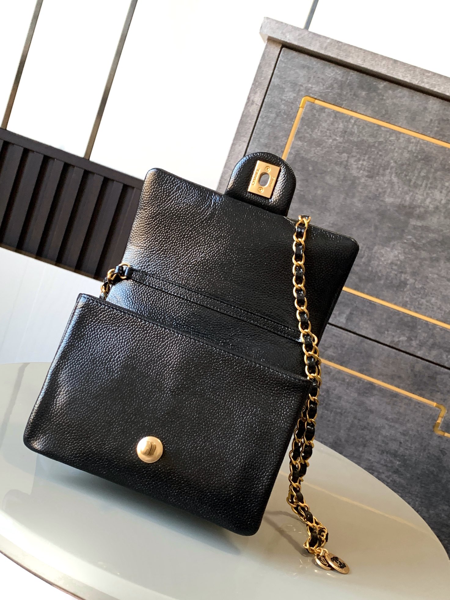 Bagsaaa Ch**el AS5218 Mini Flap Bag Grained Black - 13 × 17.5 × 6 cm