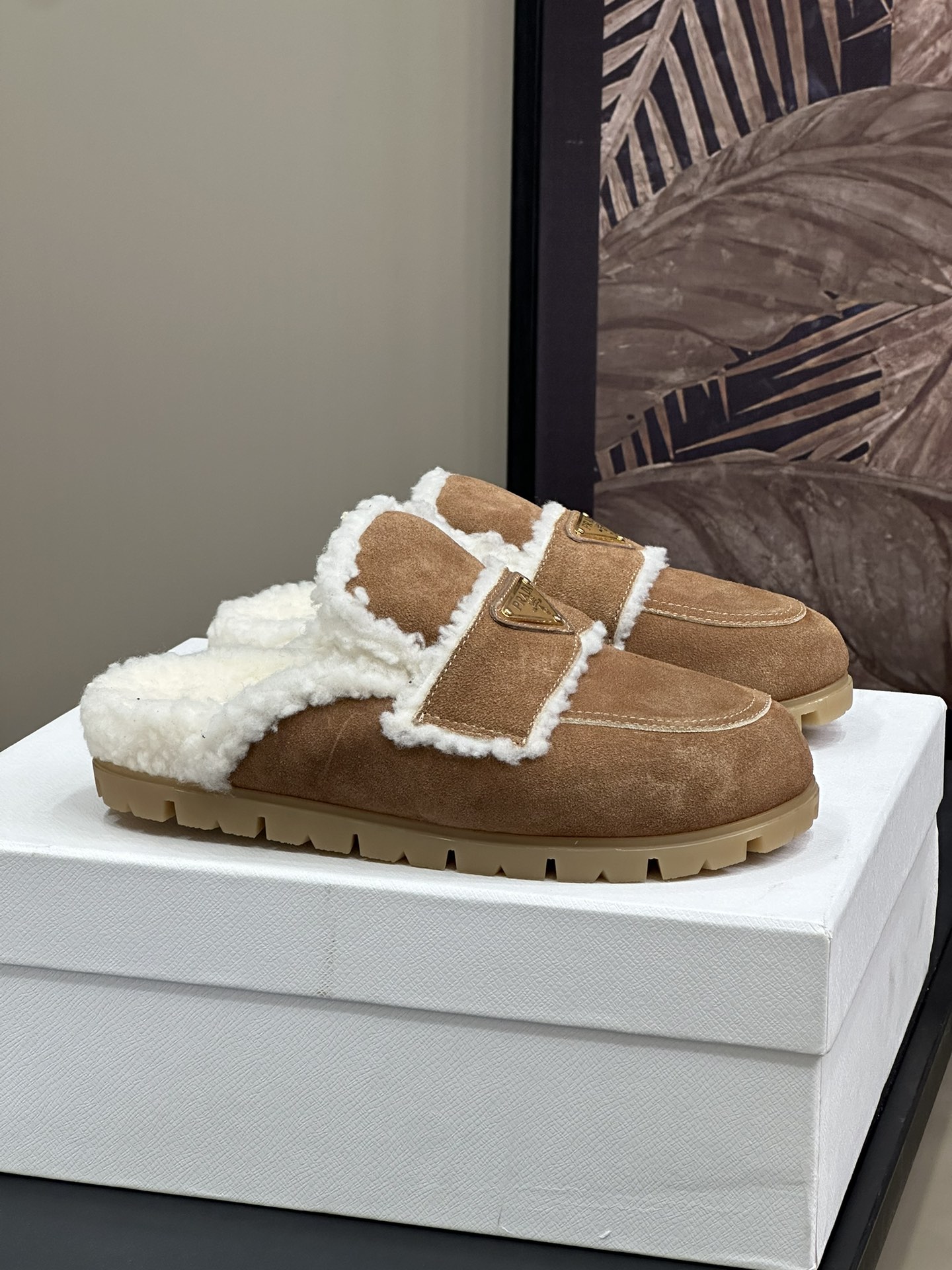 Bagsaaa Pra*a Suede and shearling slippers brown