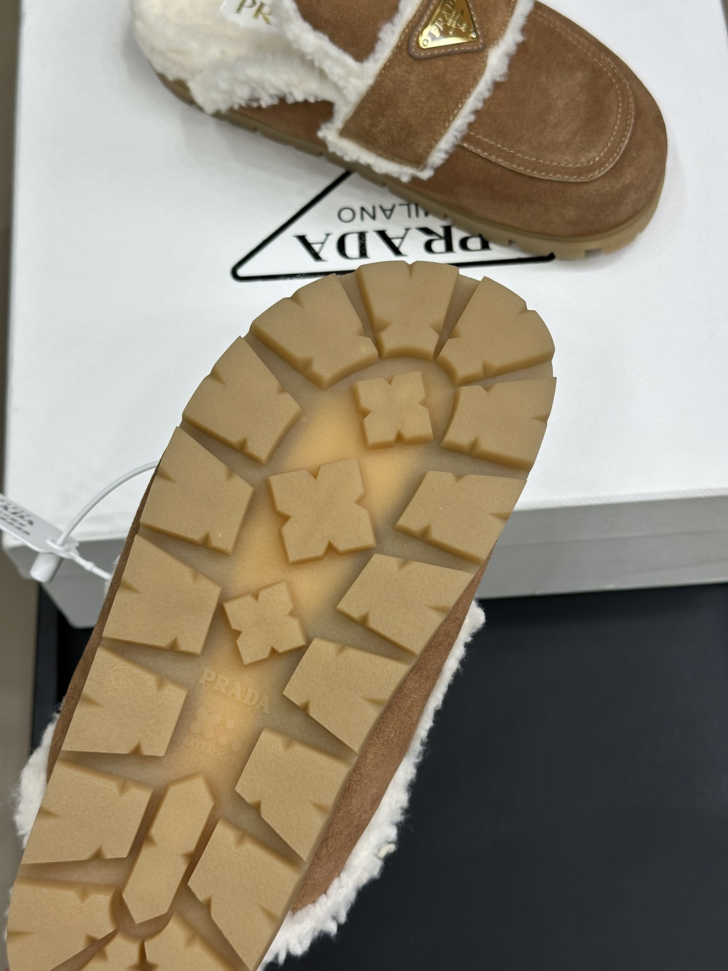 Bagsaaa Pra*a Suede and shearling slippers brown