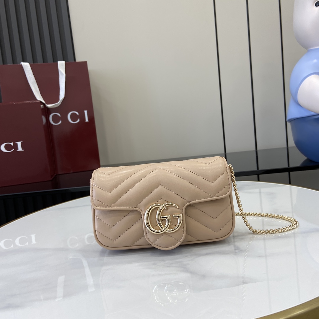 Bagsaaa Gvc*1 GG Marmont S*per Mini Bag 476433 Light Pink - 16.5x10x4.5cm