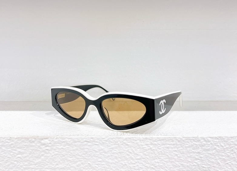 Bagsaaa Ch**el Cat Eye Sunglasses Black & White - Lenses: Beige