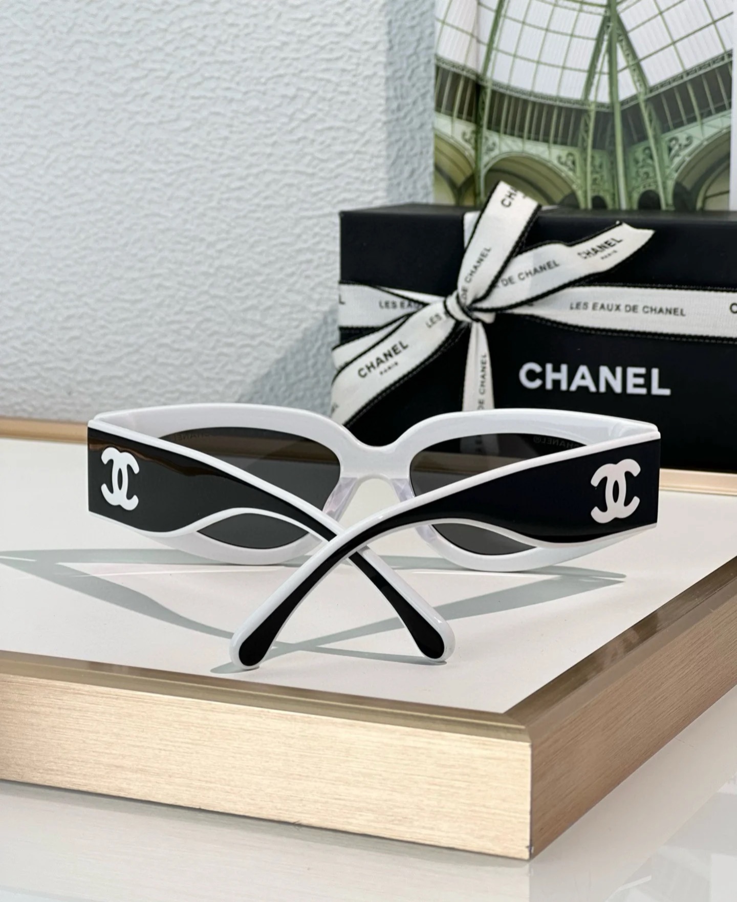 Bagsaaa Ch**el Cat Eye Sunglasses Black & White - Lenses: Beige