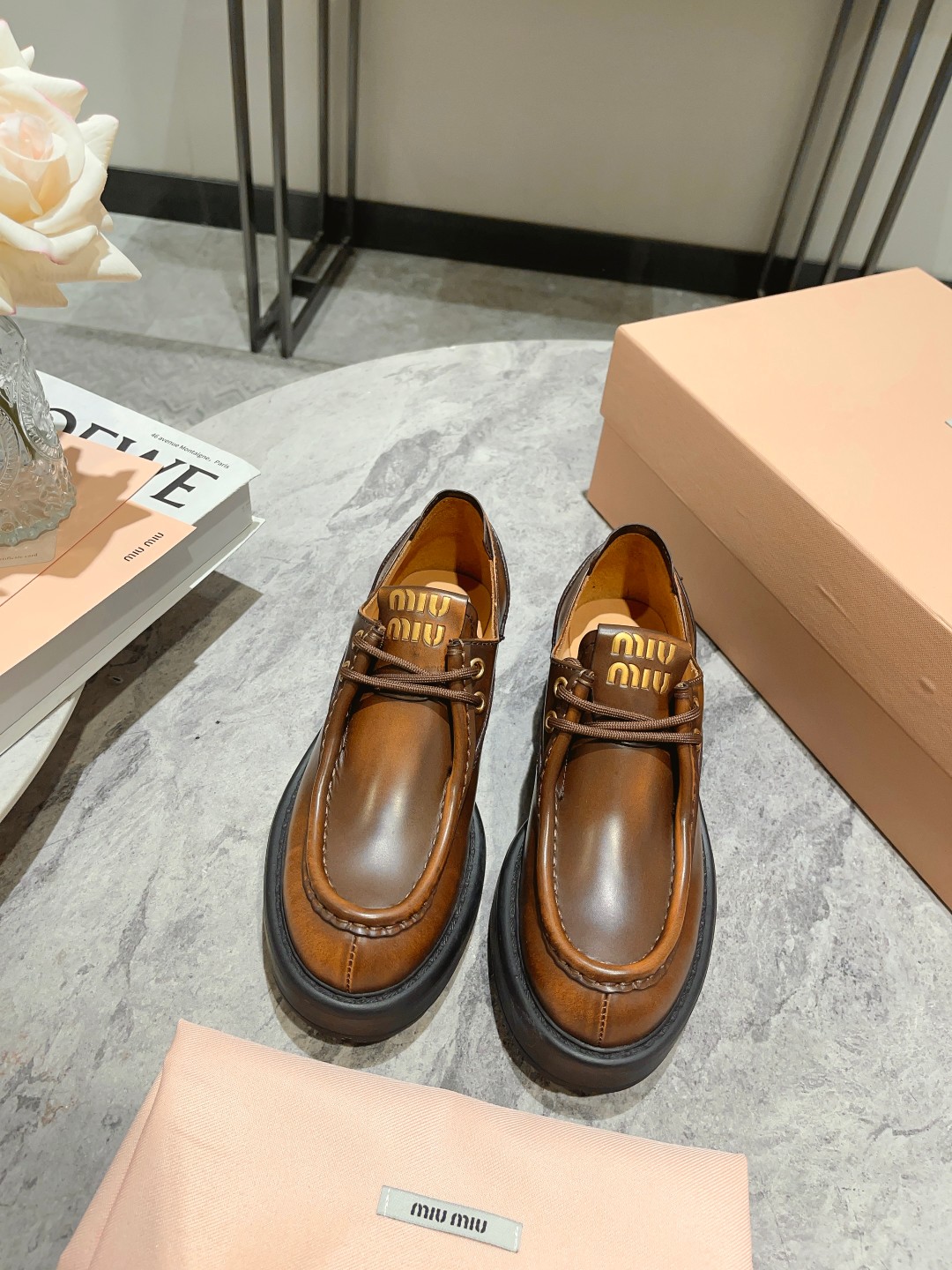Bagsaaa M1um1u Leather lace-up shoes brown