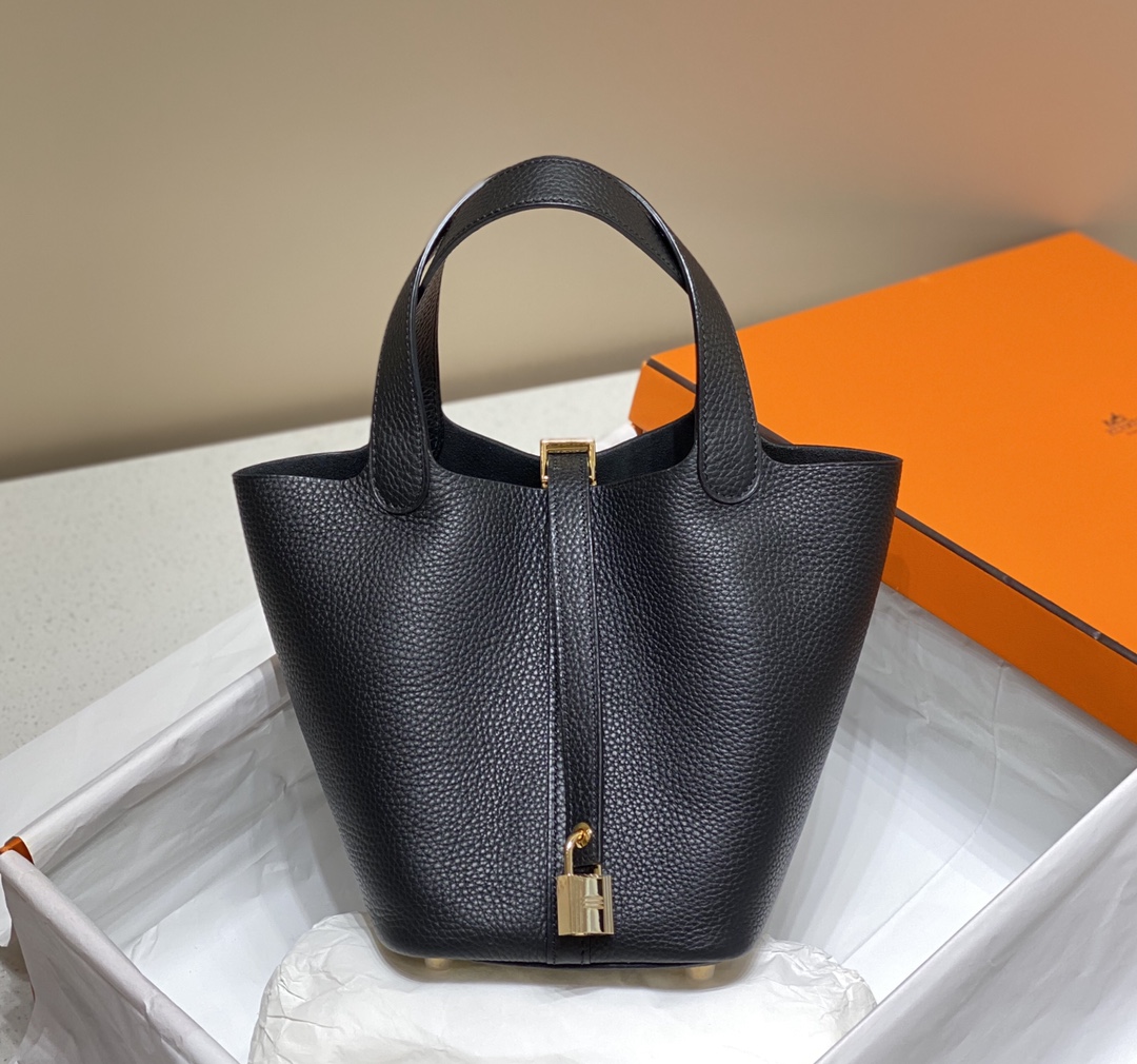 Bagsaaa H**me5 Picotin Lock 22 Black Togo & Gold
