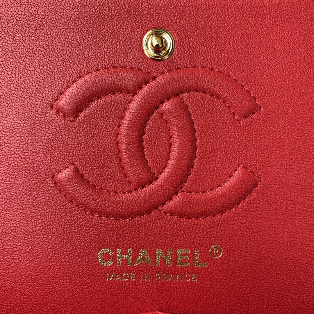 Bagsaaa Ch**el Flap Bag Red Lambskin & Gold Hardware - 23cm