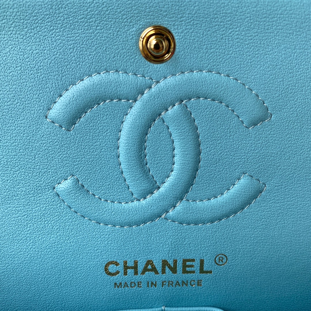 Bagsaaa Ch**el Flap Bag Blue Lambskin & Gold Hardware - 23cm
