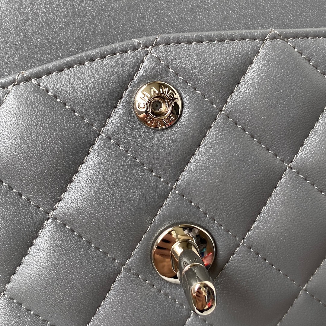Bagsaaa Ch**el Flap Bag Gray Lambskin & Silver Hardware - 23cm